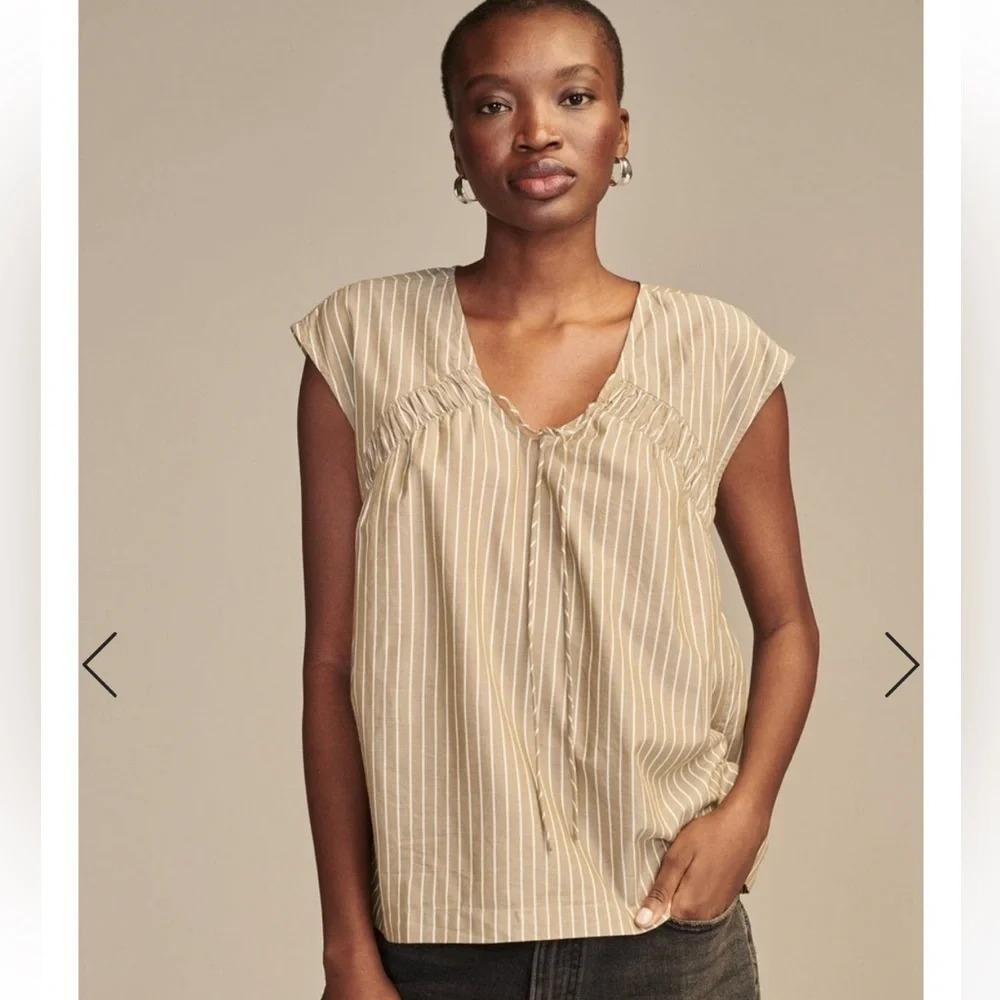 Lucky Brand Striped Ruched Tie Front Short Sleeve Shirt